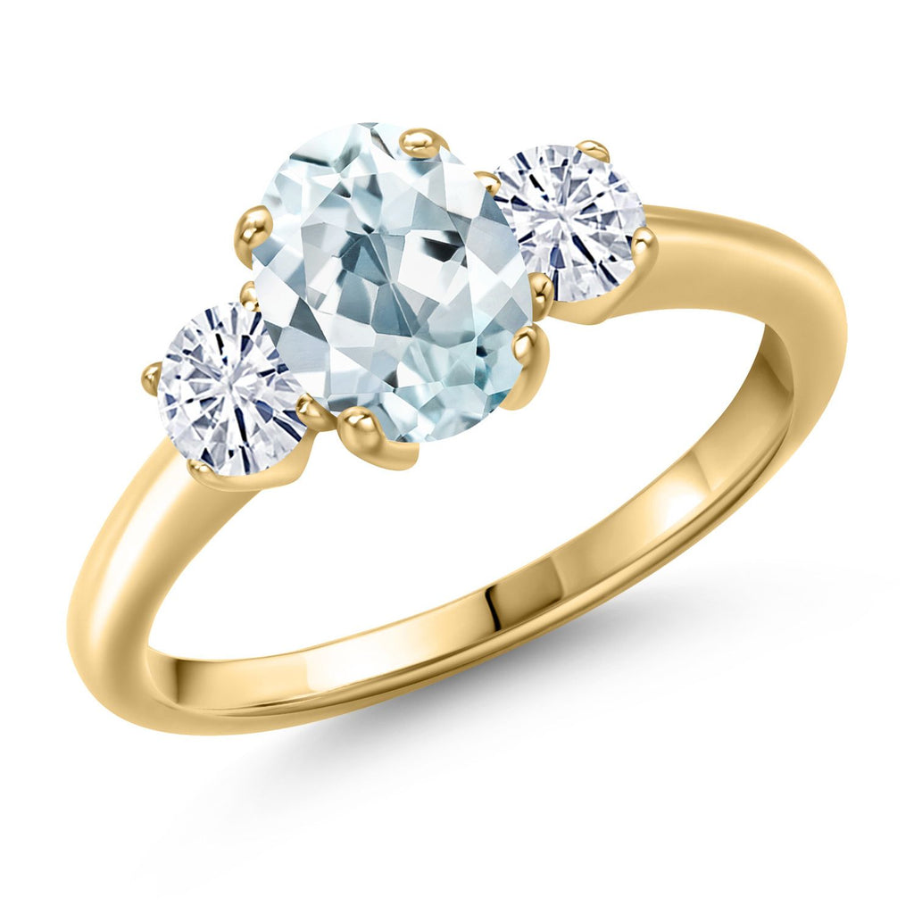 Aquamarine - March_6_Ring in 925 Yellow Gold Plated Silver