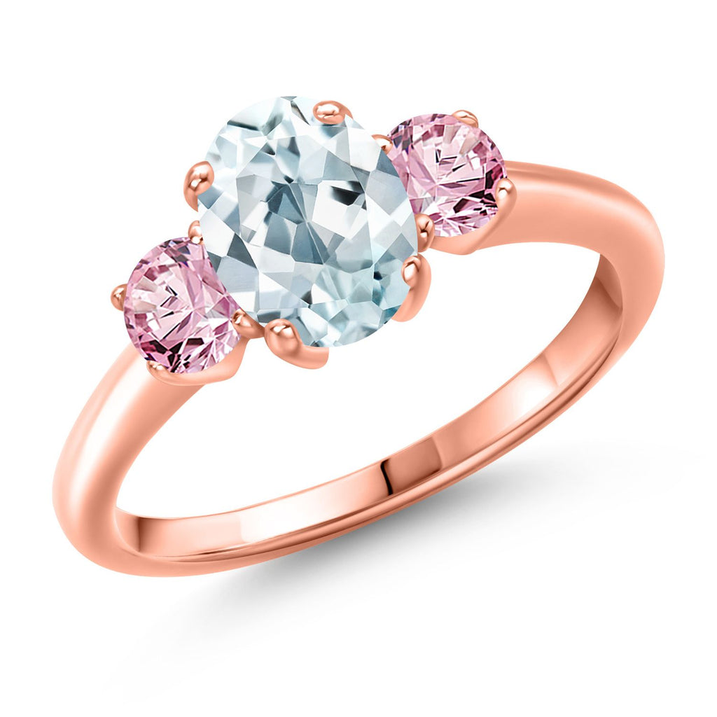 Aquamarine - March_7_Ring in 925 Rose Gold Plated Silver
