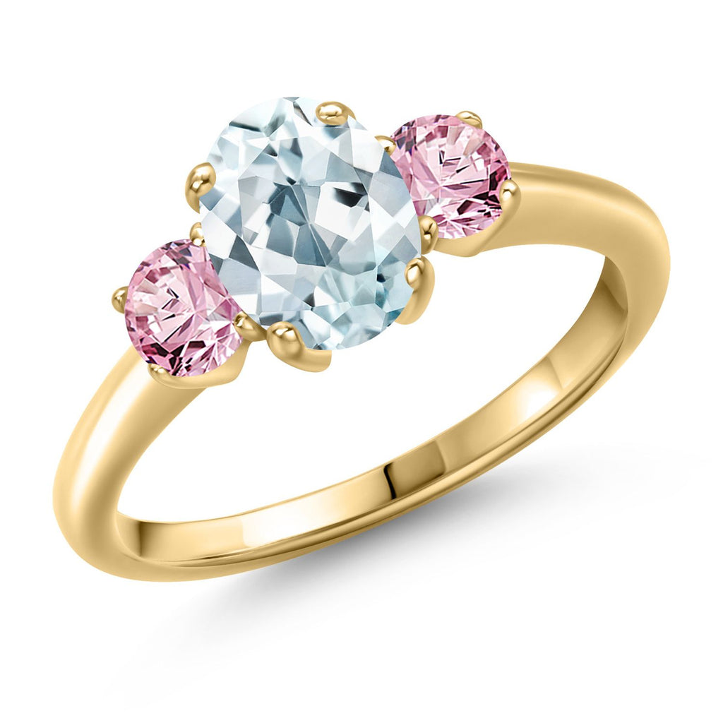 Aquamarine - March_7_Ring in 925 Yellow Gold Plated Silver