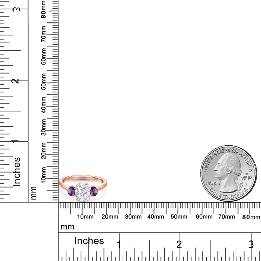 Moissanite and Amethyst_5_Ring in 925 Rose Gold Plated Silver