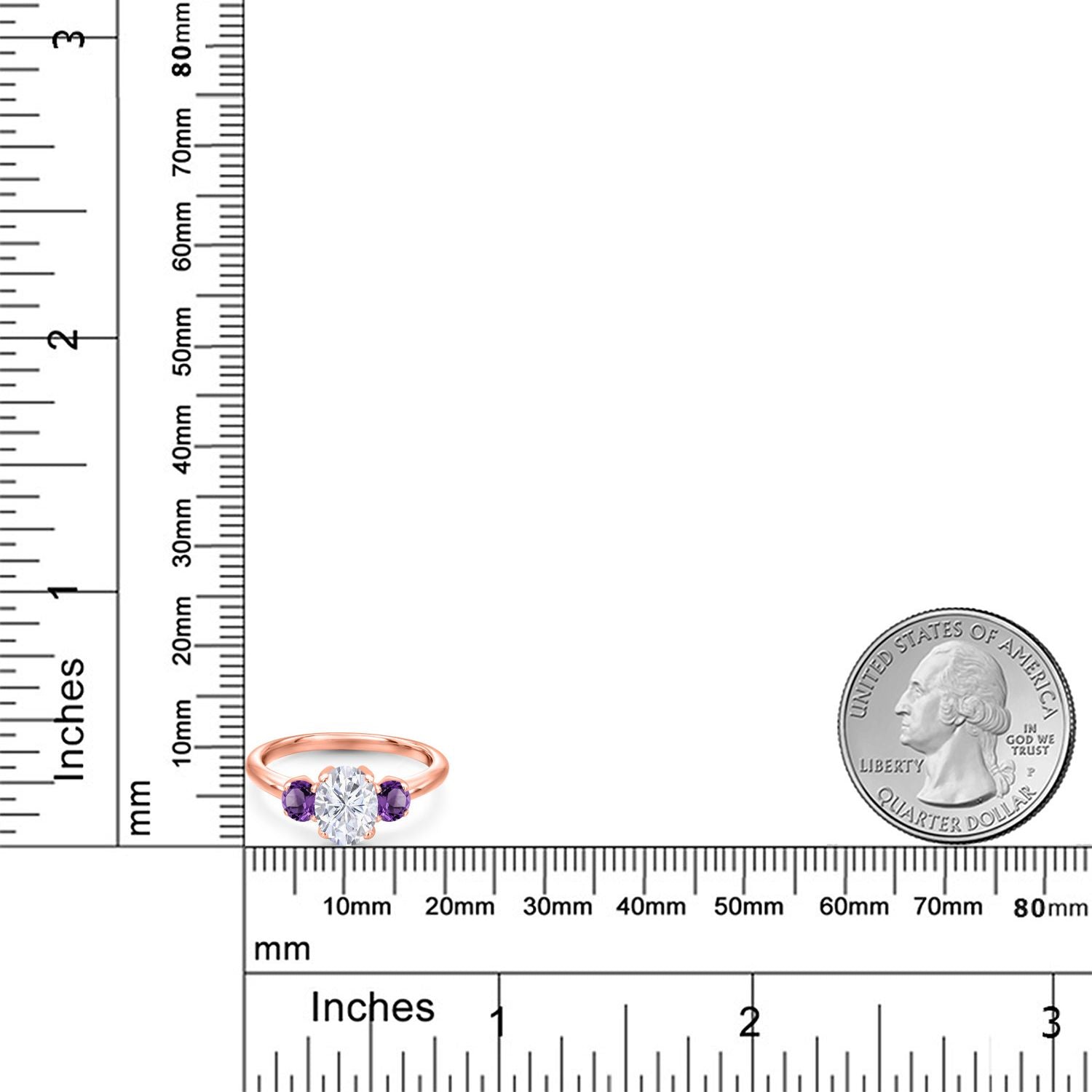 Moissanite and Amethyst_5_Ring in 925 Rose Gold Plated Silver