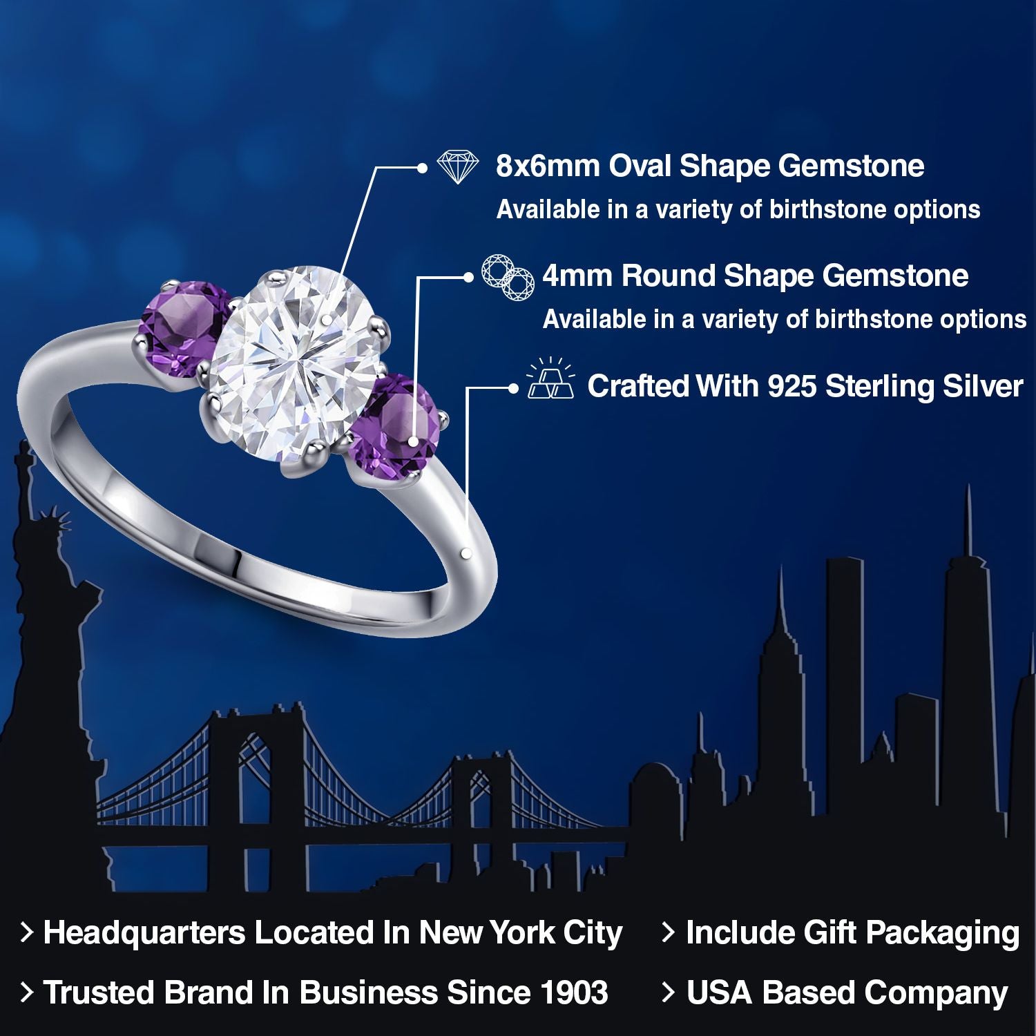 Moissanite and Amethyst_5_Ring in 925 Sterling Silver