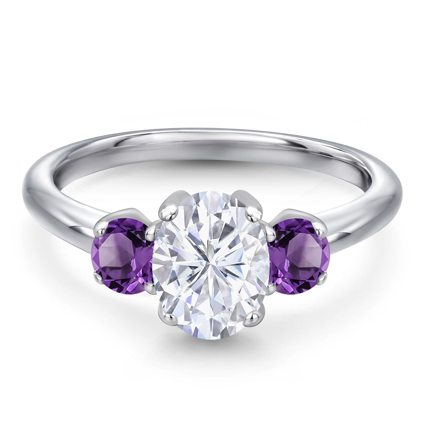 Moissanite and Amethyst_5_Ring in 925 Sterling Silver