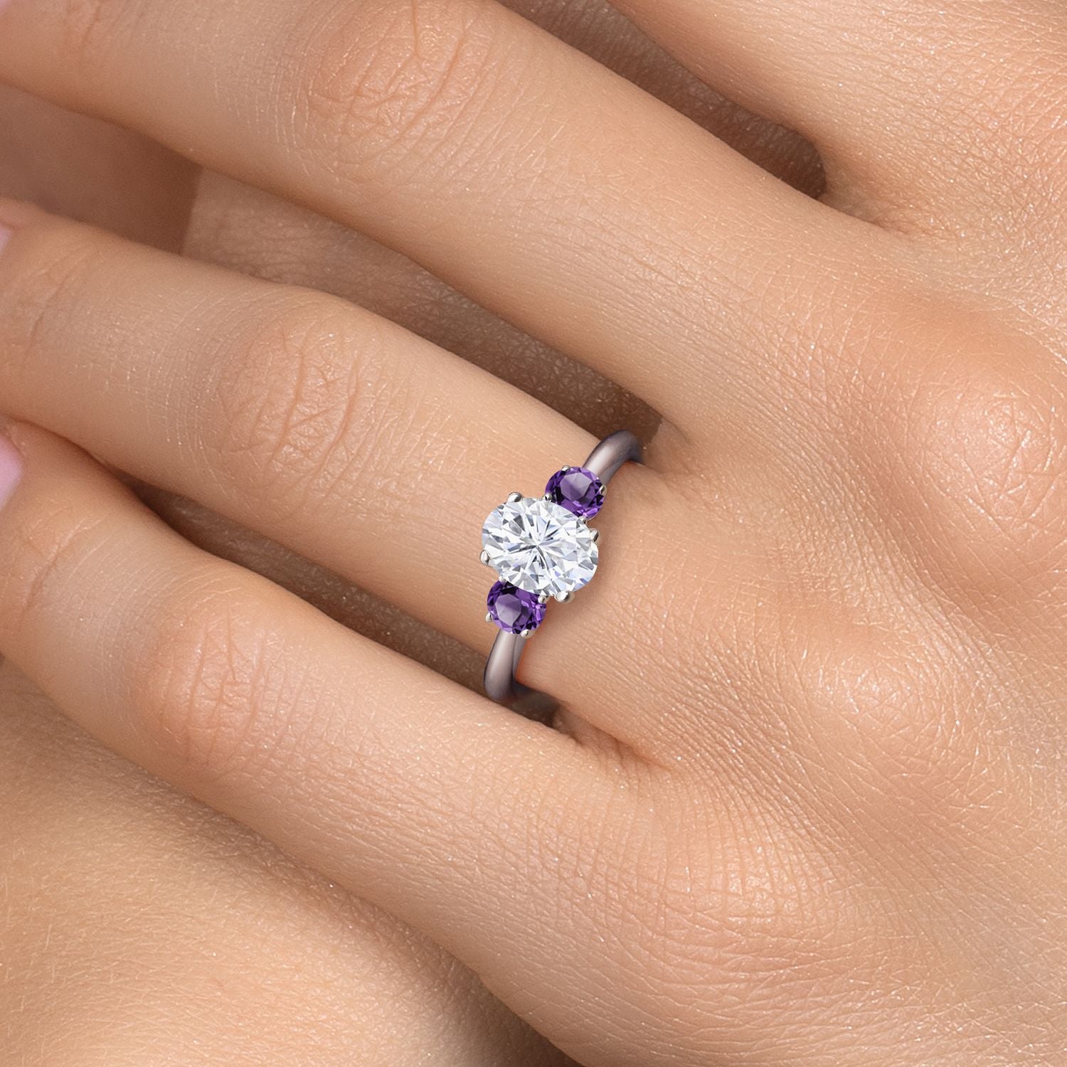 Moissanite and Amethyst_5_Ring in 925 Sterling Silver