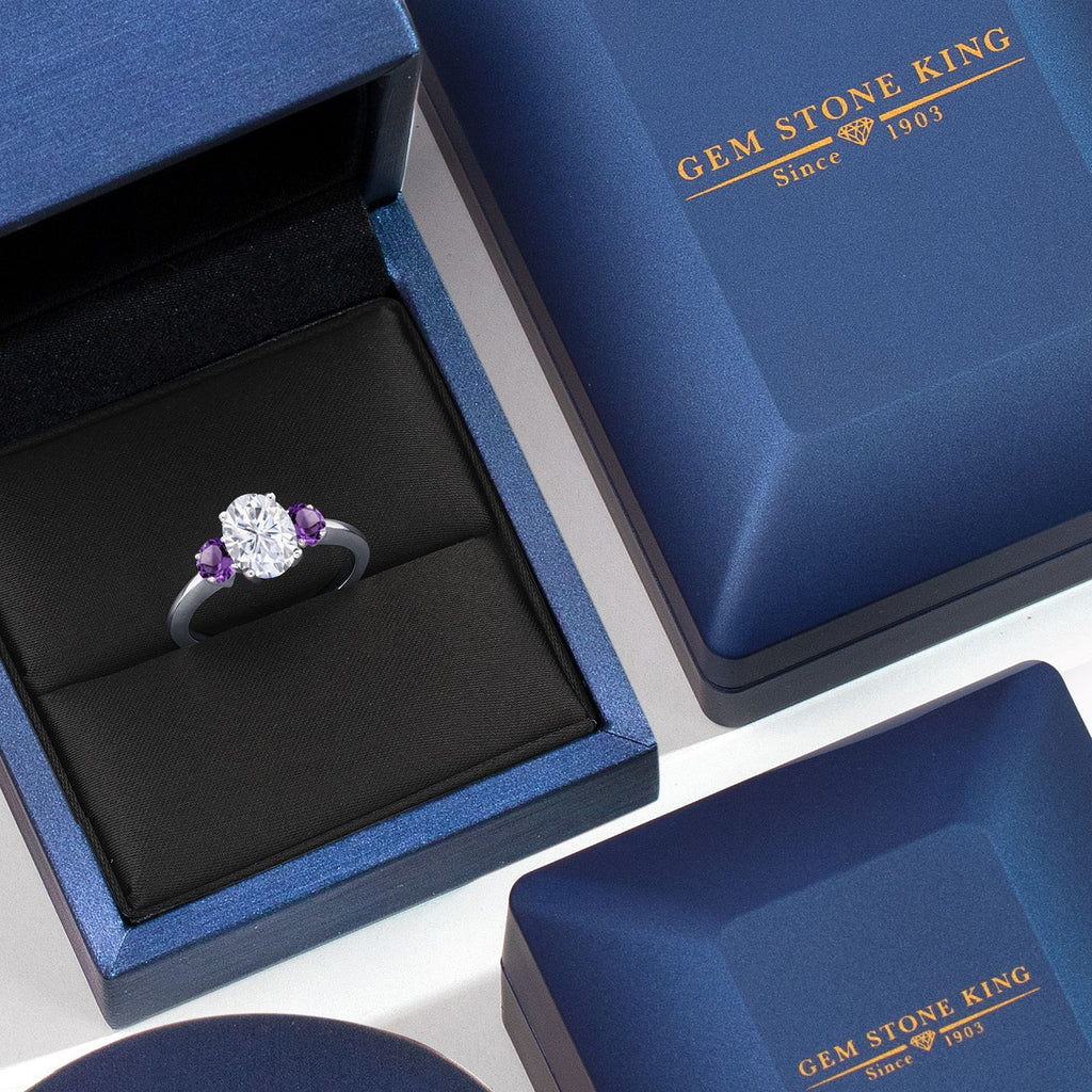 Moissanite and Amethyst_5_Ring in 925 Sterling Silver