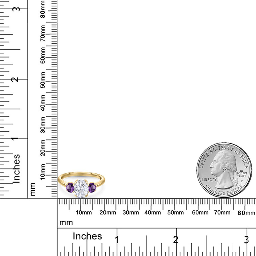 Moissanite and Amethyst_5_Ring in 925 Yellow Gold Plated Silver