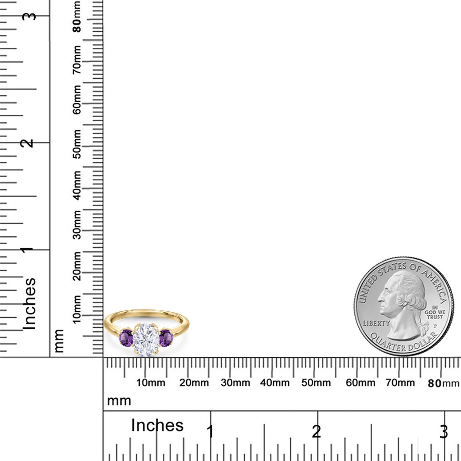 Moissanite and Amethyst_5_Ring in 925 Yellow Gold Plated Silver