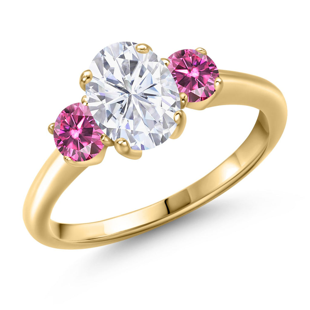 Pink Moissanite - April_7_Ring in 925 Yellow Gold Plated Silver