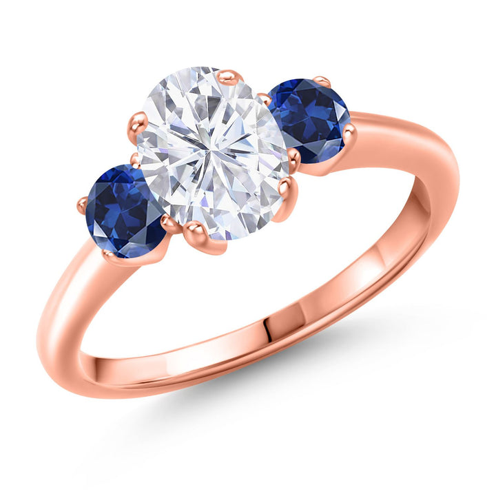 Blue Created Sapphire - September_6_Ring in 925 Rose Gold Plated Silver