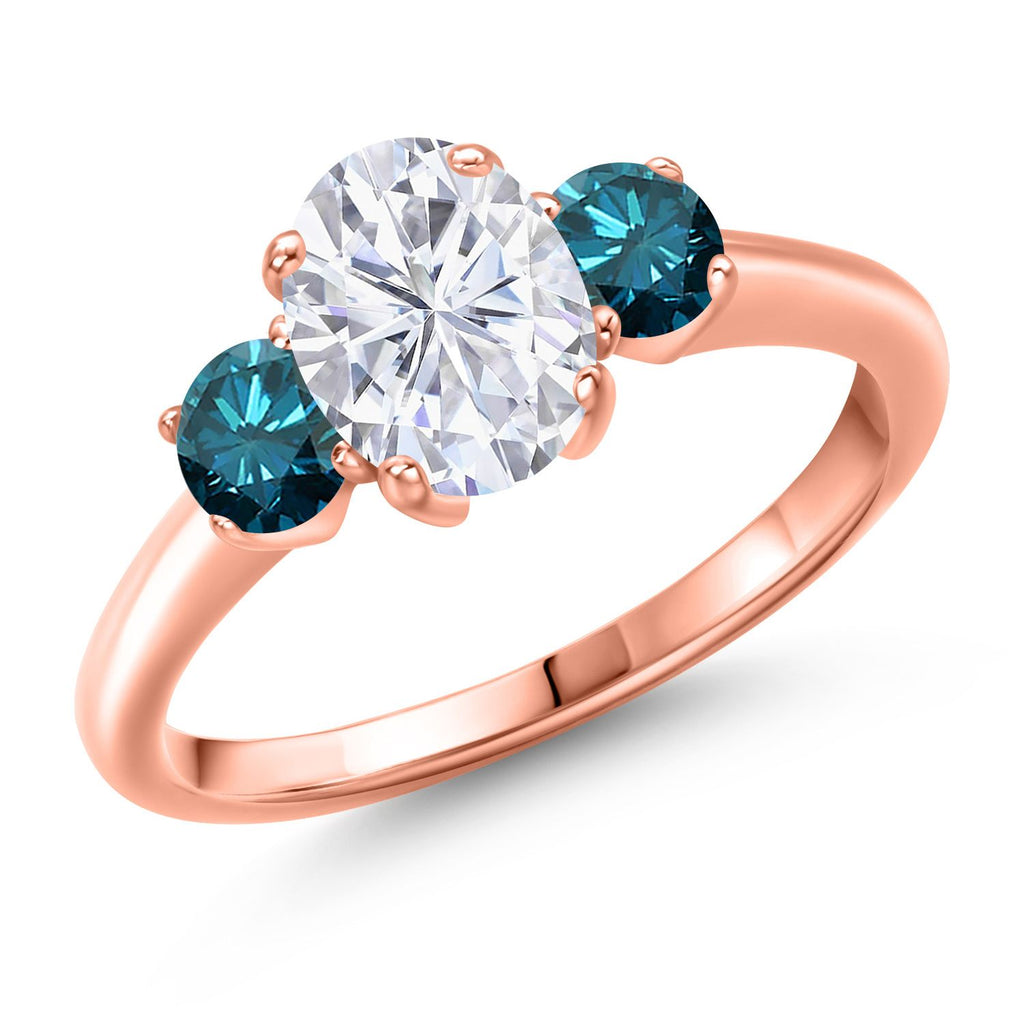 Blue Diamond - April_9_Ring in 925 Rose Gold Plated Silver