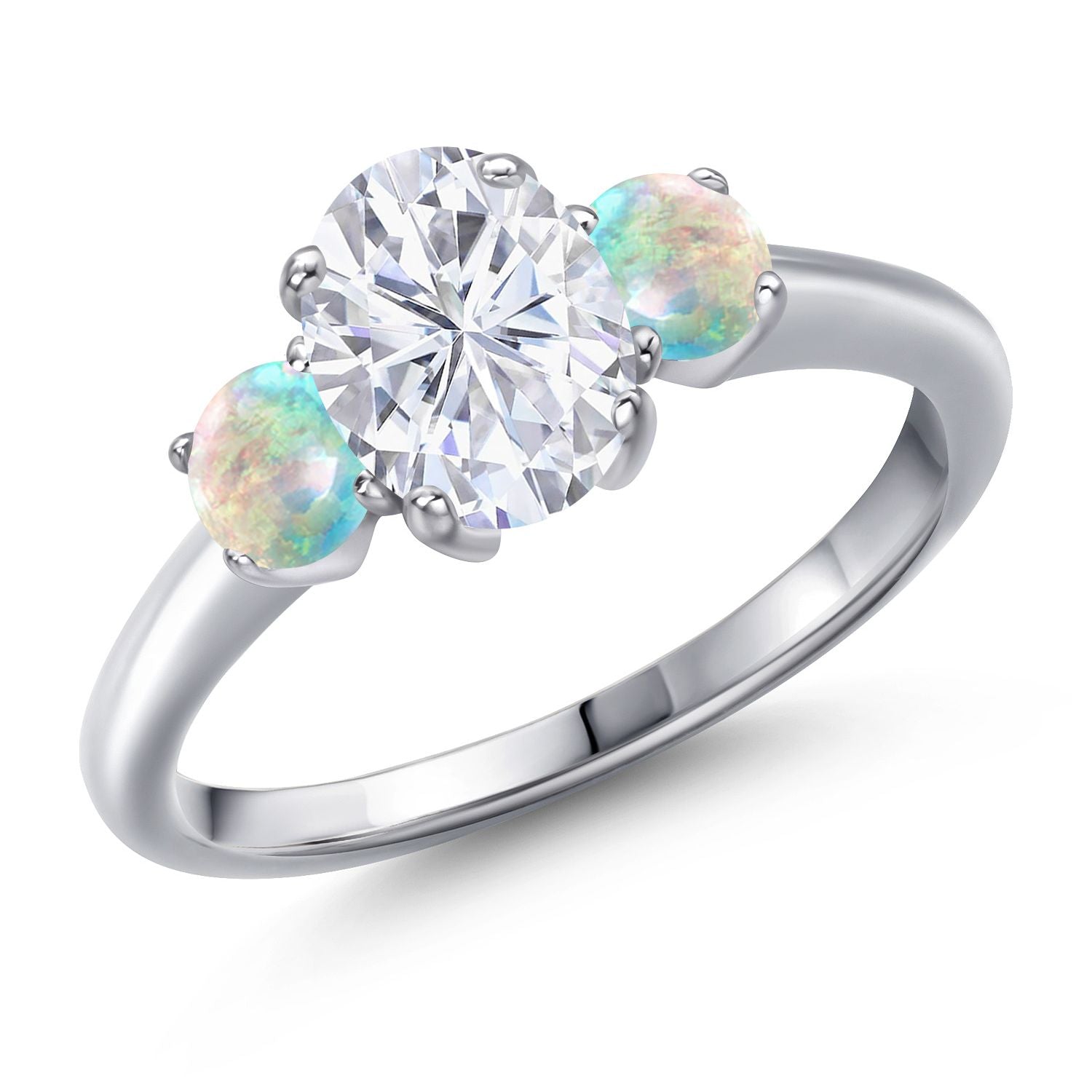 White Simulated Opal - October_9_Ring in 925 Sterling Silver
