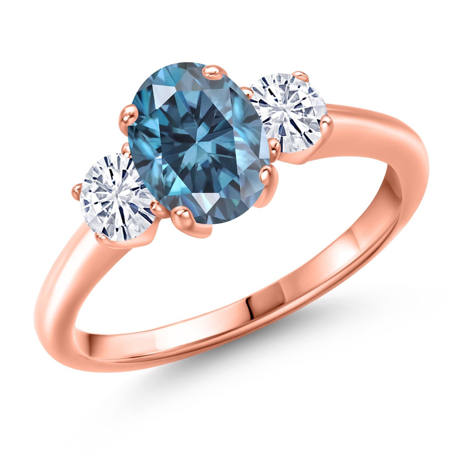 Persian Blue Moissanite - April_7_Ring in 925 Rose Gold Plated Silver
