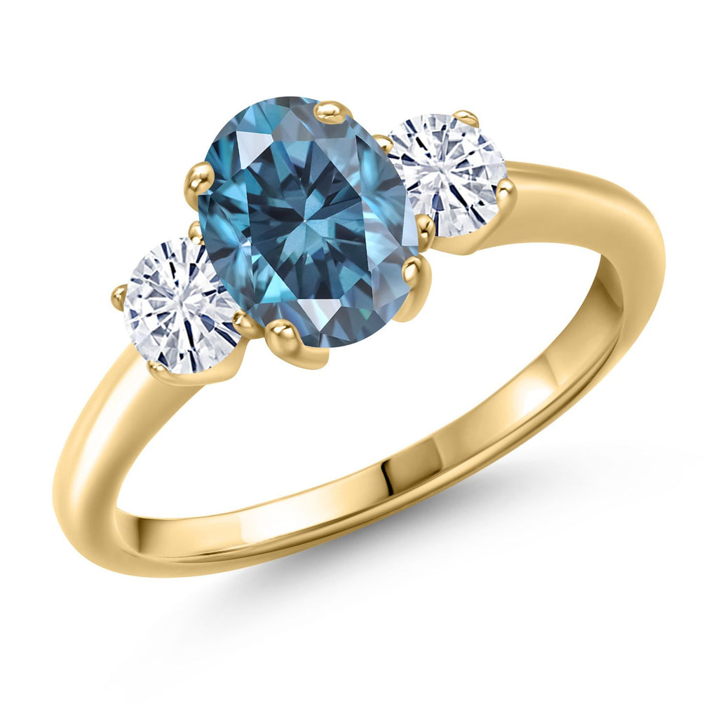 Persian Blue Moissanite - April_7_Ring in 925 Yellow Gold Plated Silver
