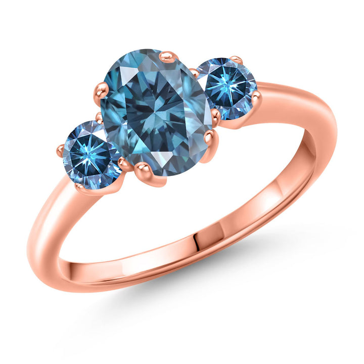 Persian Blue Moissanite - April_7_Ring in 925 Rose Gold Plated Silver
