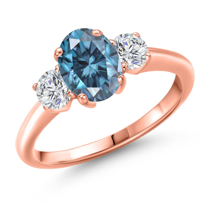 Persian Blue Moissanite - April_5_Ring in 925 Rose Gold Plated Silver