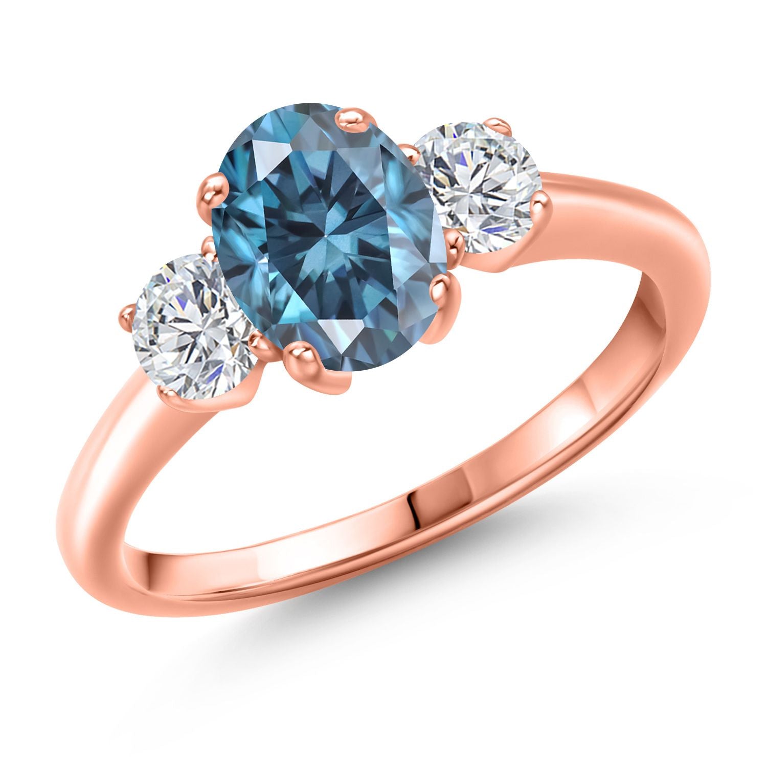 Persian Blue Moissanite - April_9_Ring in 925 Rose Gold Plated Silver