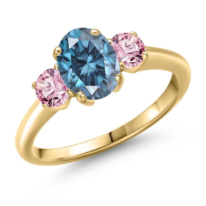 Persian Blue Moissanite - April_5_Ring in 925 Yellow Gold Plated Silver
