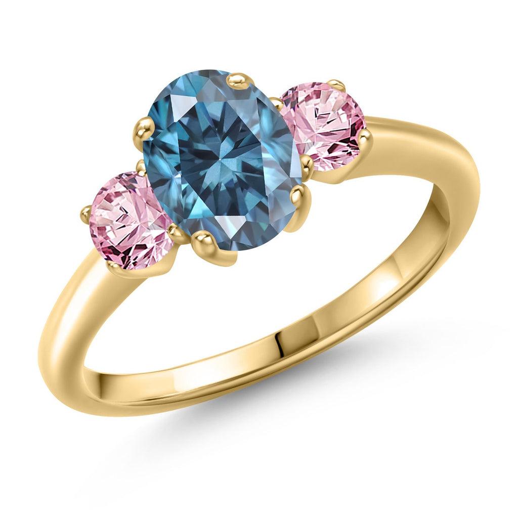 Persian Blue Moissanite - April_7_Ring in 925 Yellow Gold Plated Silver