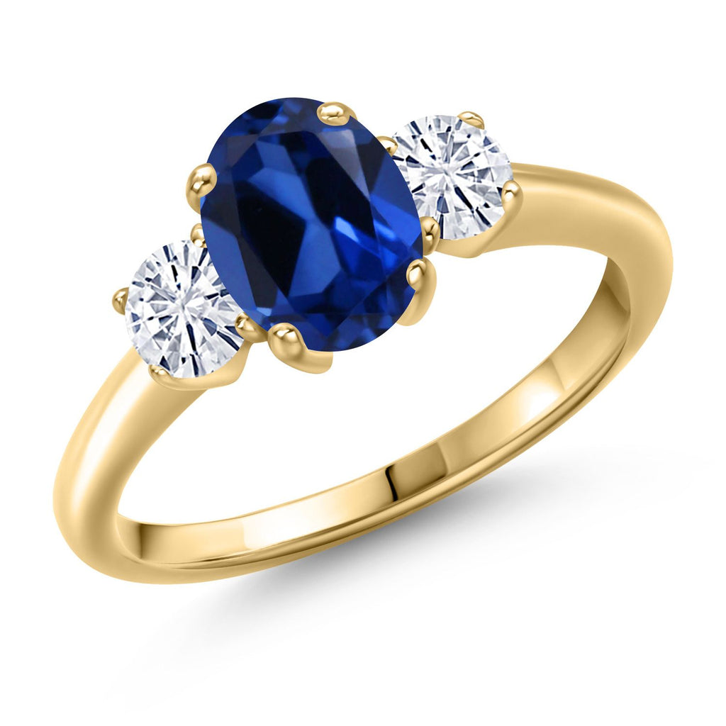 Blue Created Sapphire - September_5_Ring in 925 Yellow Gold Plated Silver