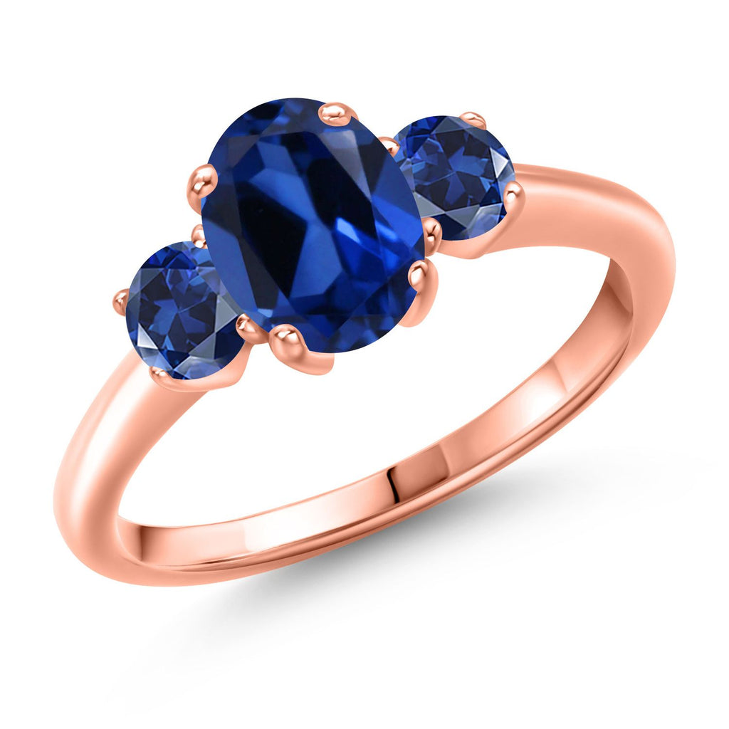 Blue Created Sapphire - September_7_Ring in 925 Rose Gold Plated Silver