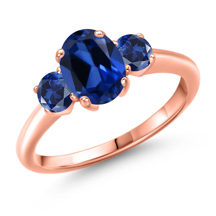 Blue Created Sapphire - September_5_Ring in 925 Rose Gold Plated Silver