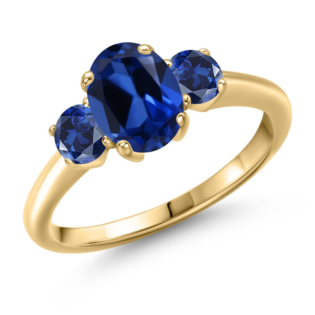 Blue Created Sapphire - September_7_Ring in 925 Yellow Gold Plated Silver