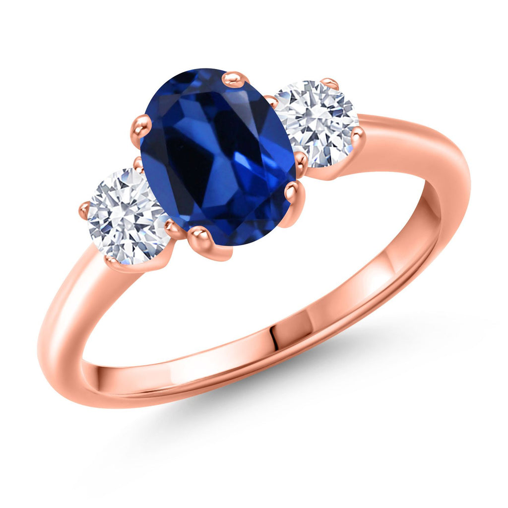 Blue Created Sapphire - September_9_Ring in 925 Rose Gold Plated Silver