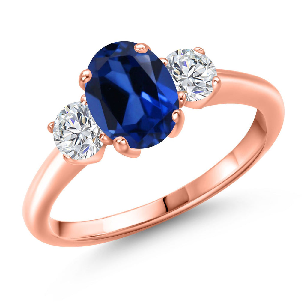 Blue Created Sapphire - September_7_Ring in 925 Rose Gold Plated Silver