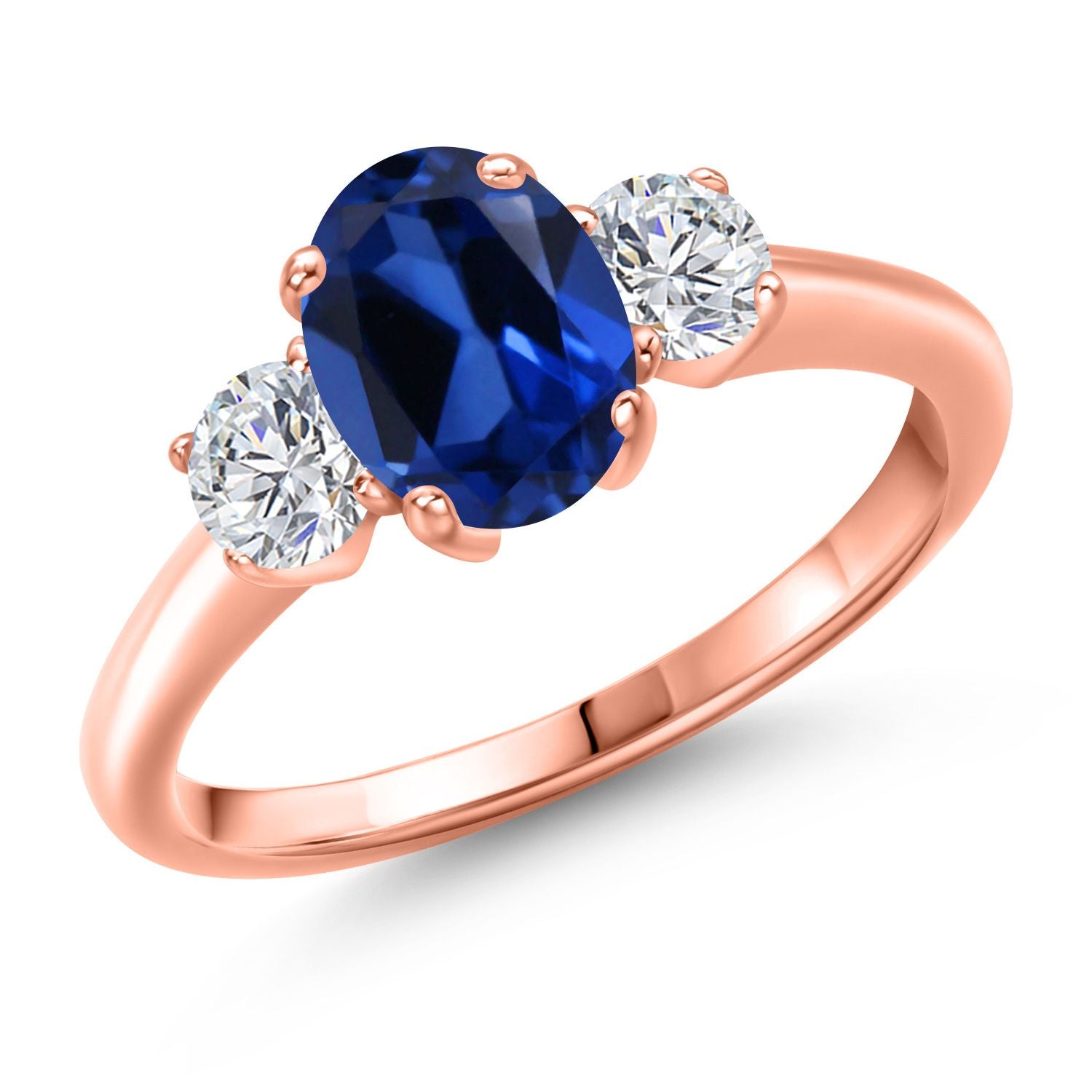 Blue Created Sapphire - September_8_Ring in 925 Rose Gold Plated Silver