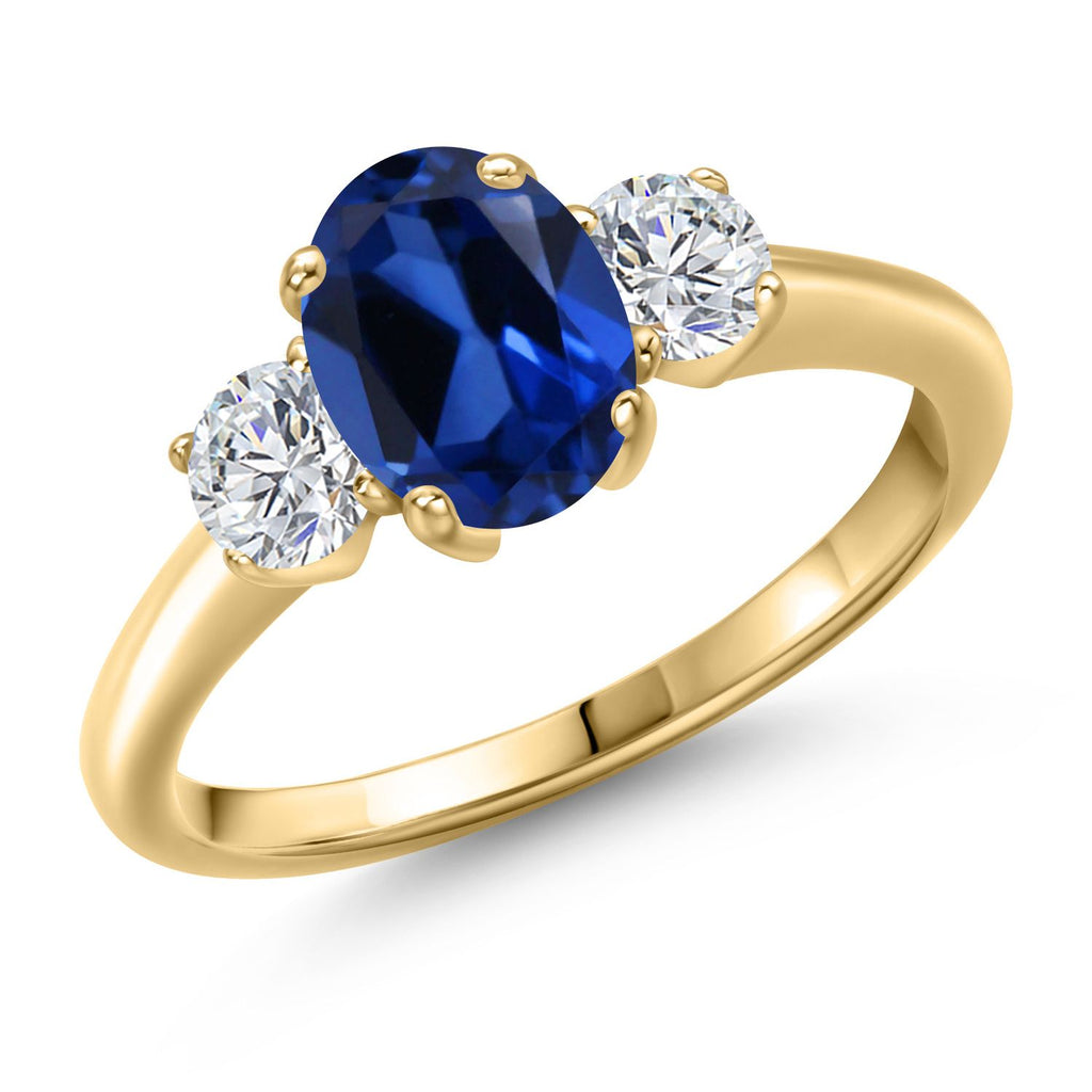 Blue Created Sapphire - September_7_Ring in 925 Yellow Gold Plated Silver