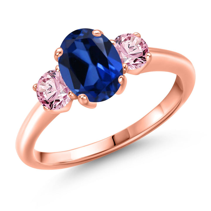 Blue Created Sapphire - September_5_Ring in 925 Rose Gold Plated Silver