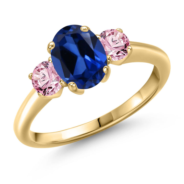 Blue Created Sapphire - September_5_Ring in 925 Yellow Gold Plated Silver