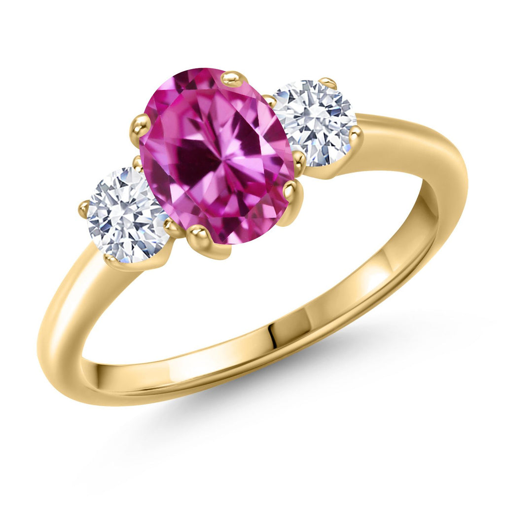 Pink Created Sapphire - September_8_Ring in 925 Yellow Gold Plated Silver