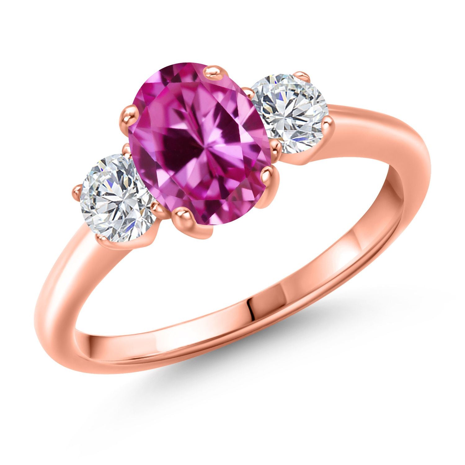 Pink Created Sapphire - September_8_Ring in 925 Rose Gold Plated Silver