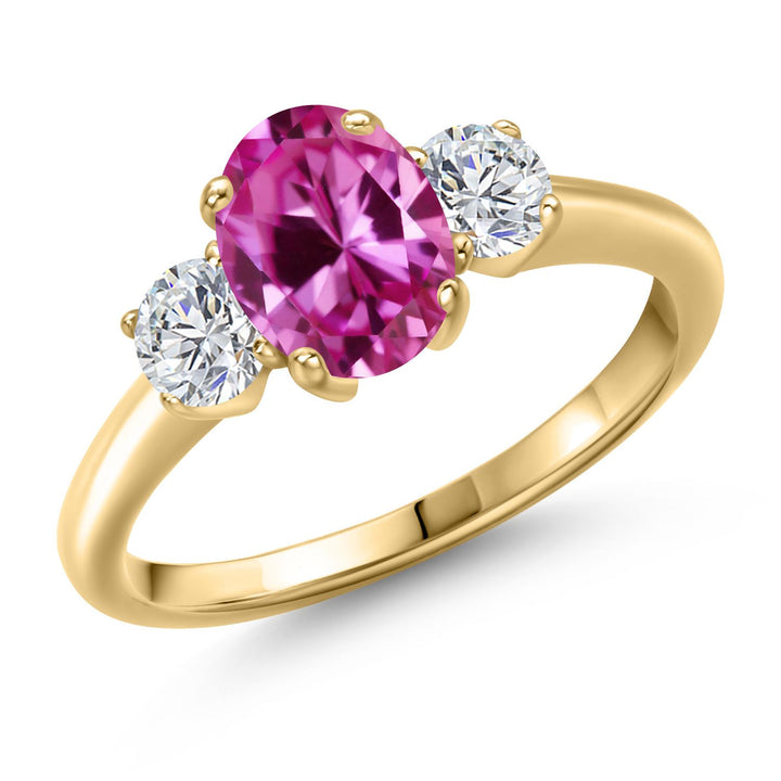 Pink Created Sapphire - September_5_Ring in 925 Yellow Gold Plated Silver