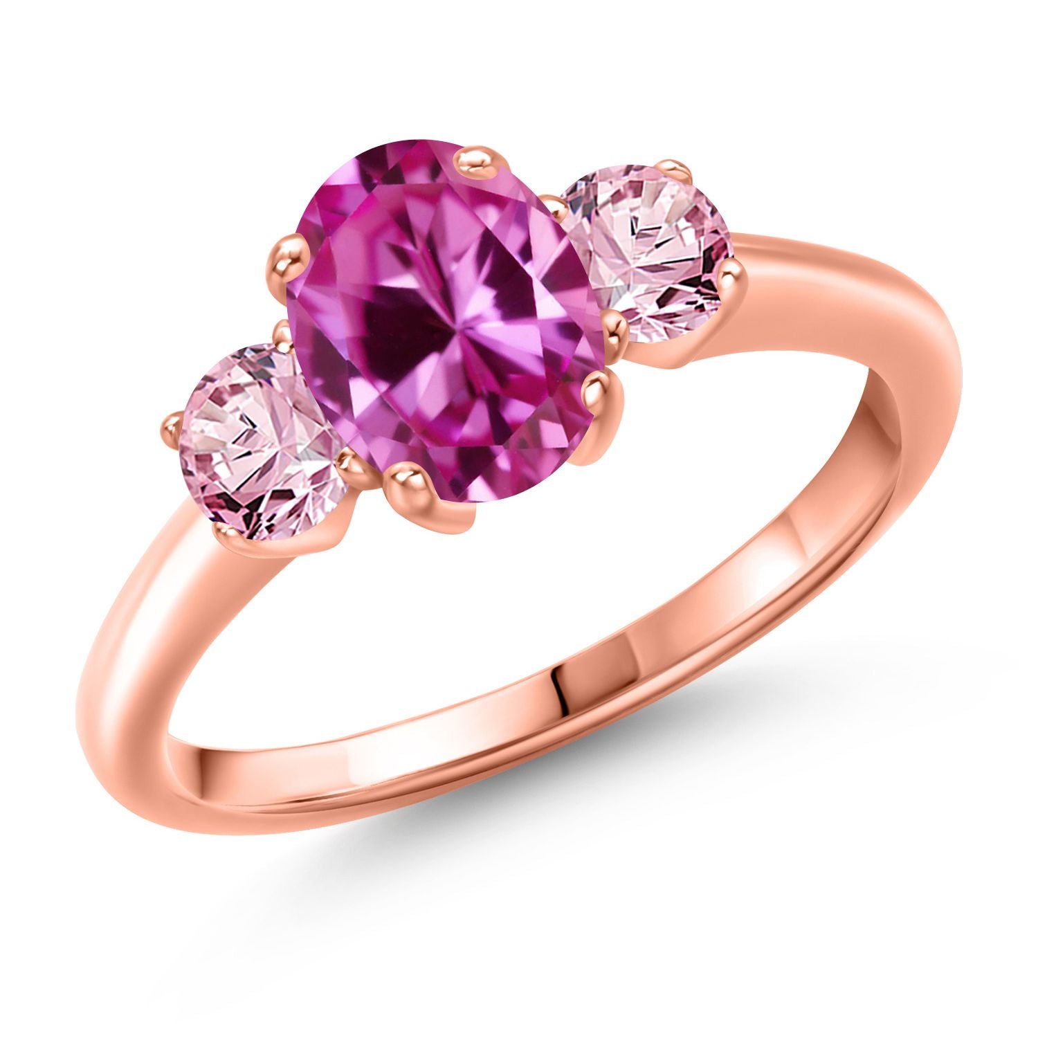 Pink Created Sapphire - September_8_Ring in 925 Rose Gold Plated Silver