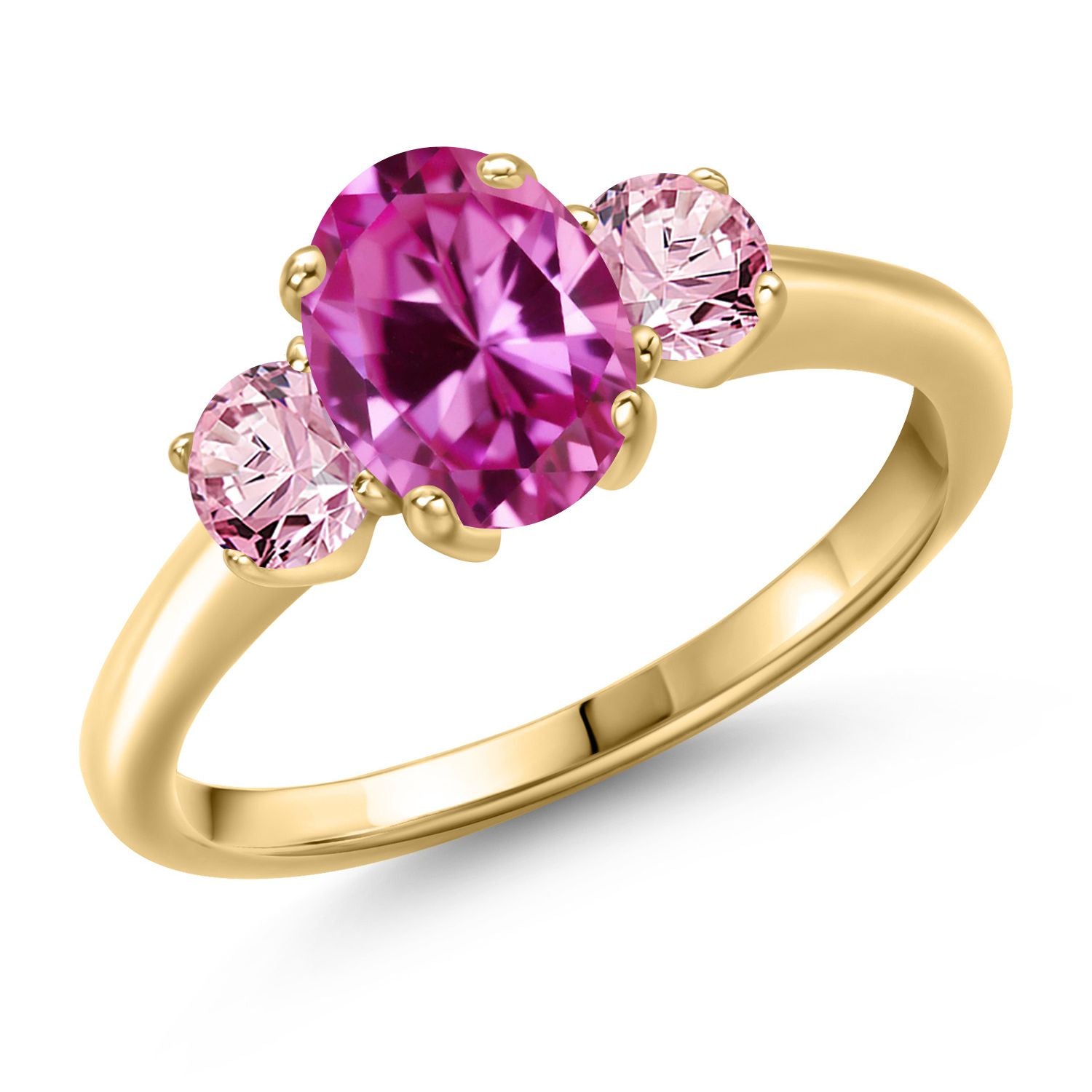 Pink Created Sapphire - September_5_Ring in 925 Yellow Gold Plated Silver