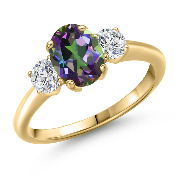 Green Mystic Topaz_5_Ring in 925 Yellow Gold Plated Silver