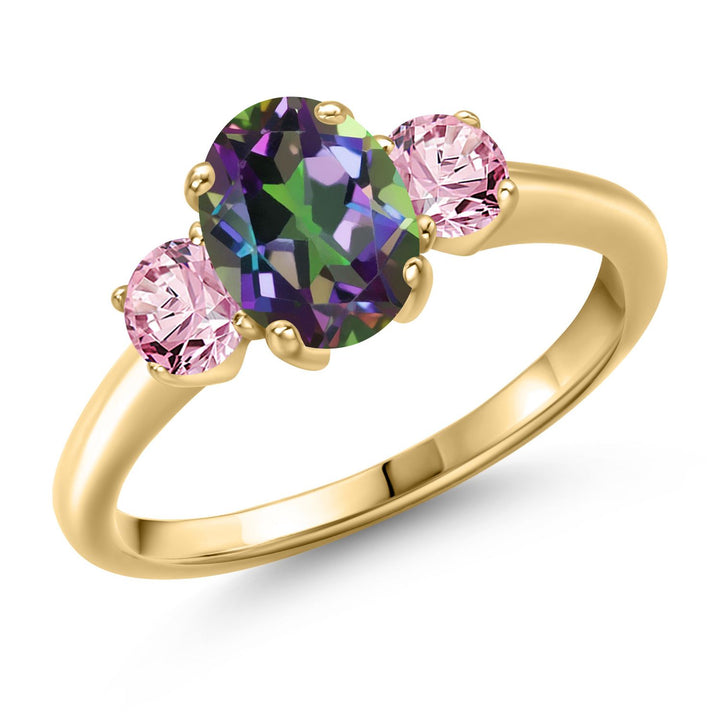 Green Mystic Topaz_5_Ring in 925 Yellow Gold Plated Silver