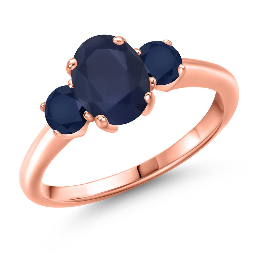 Blue Sapphire - September_7_Ring in 925 Rose Gold Plated Silver