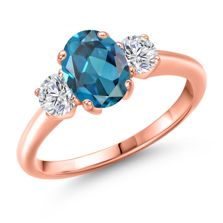 London Blue Topaz - November_5_Ring in 925 Rose Gold Plated Silver