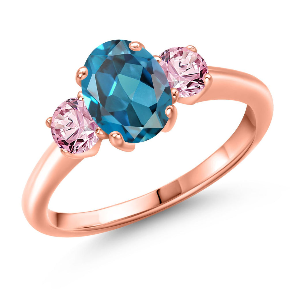 London Blue Topaz - November_8_Ring in 925 Rose Gold Plated Silver