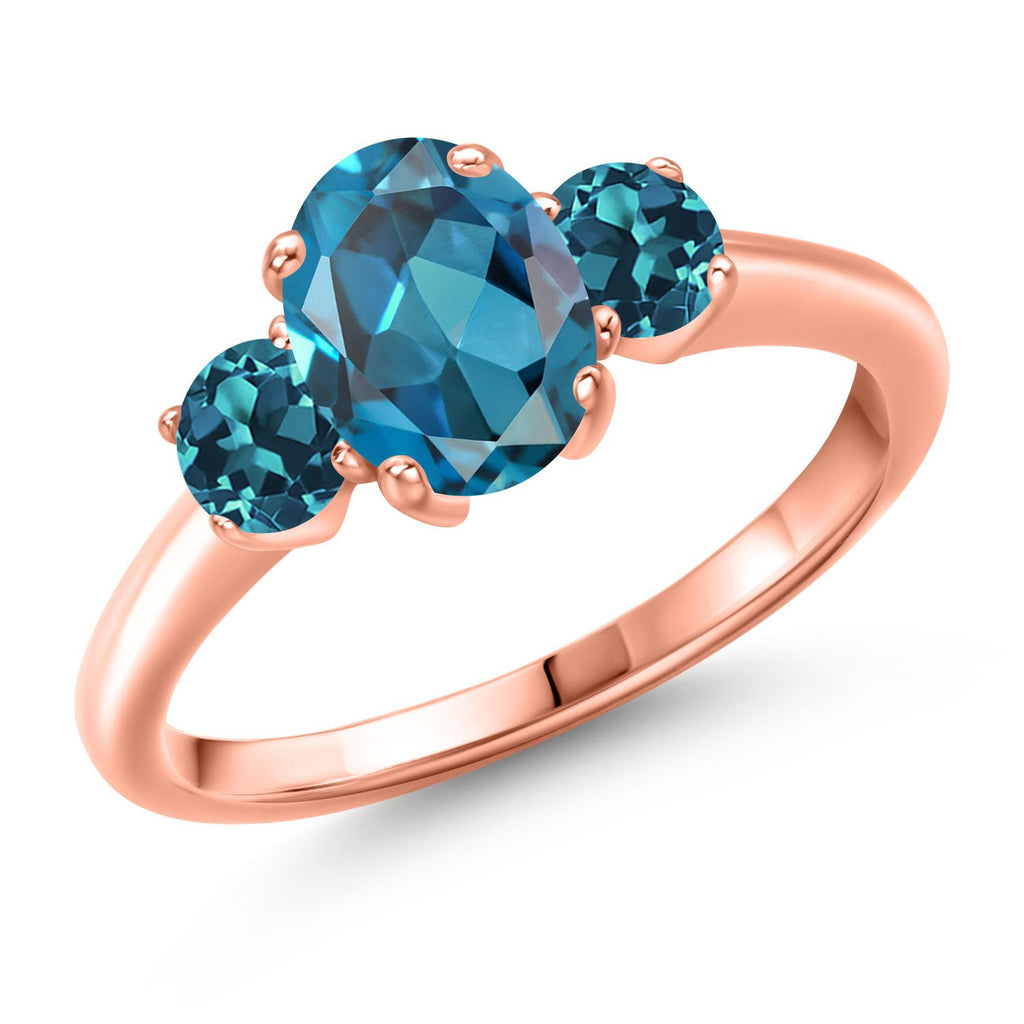 London Blue Topaz - November_8_Ring in 925 Rose Gold Plated Silver