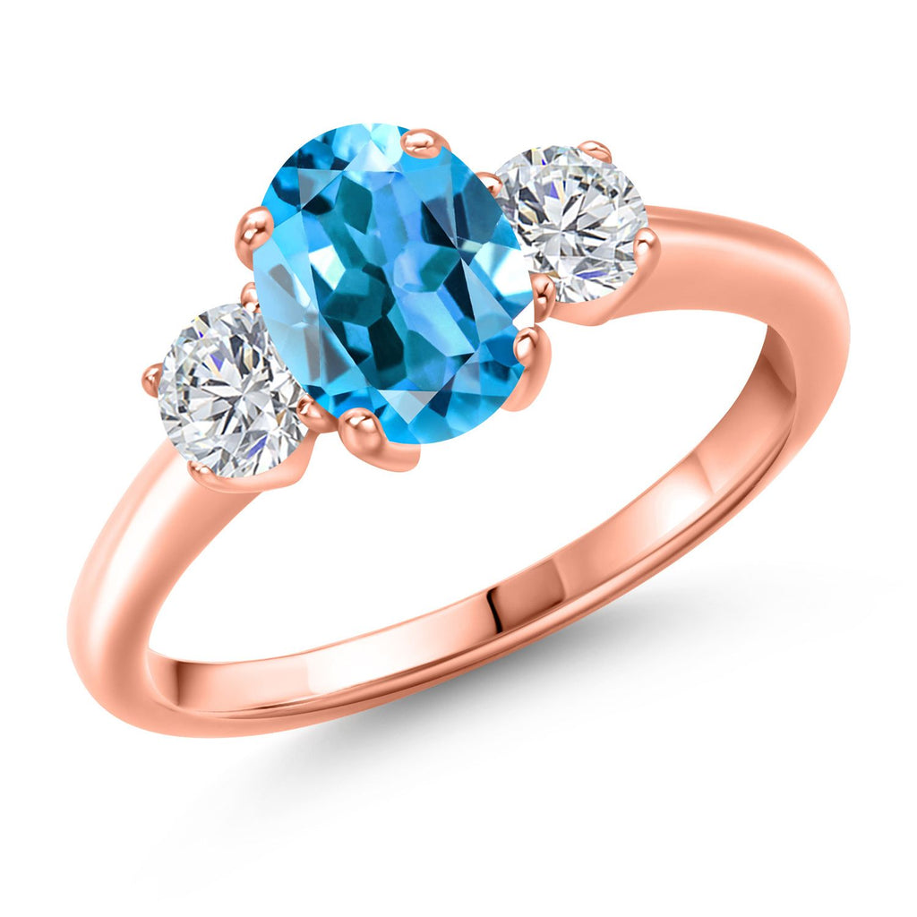 Swiss Blue Topaz - November_8_Ring in 925 Rose Gold Plated Silver