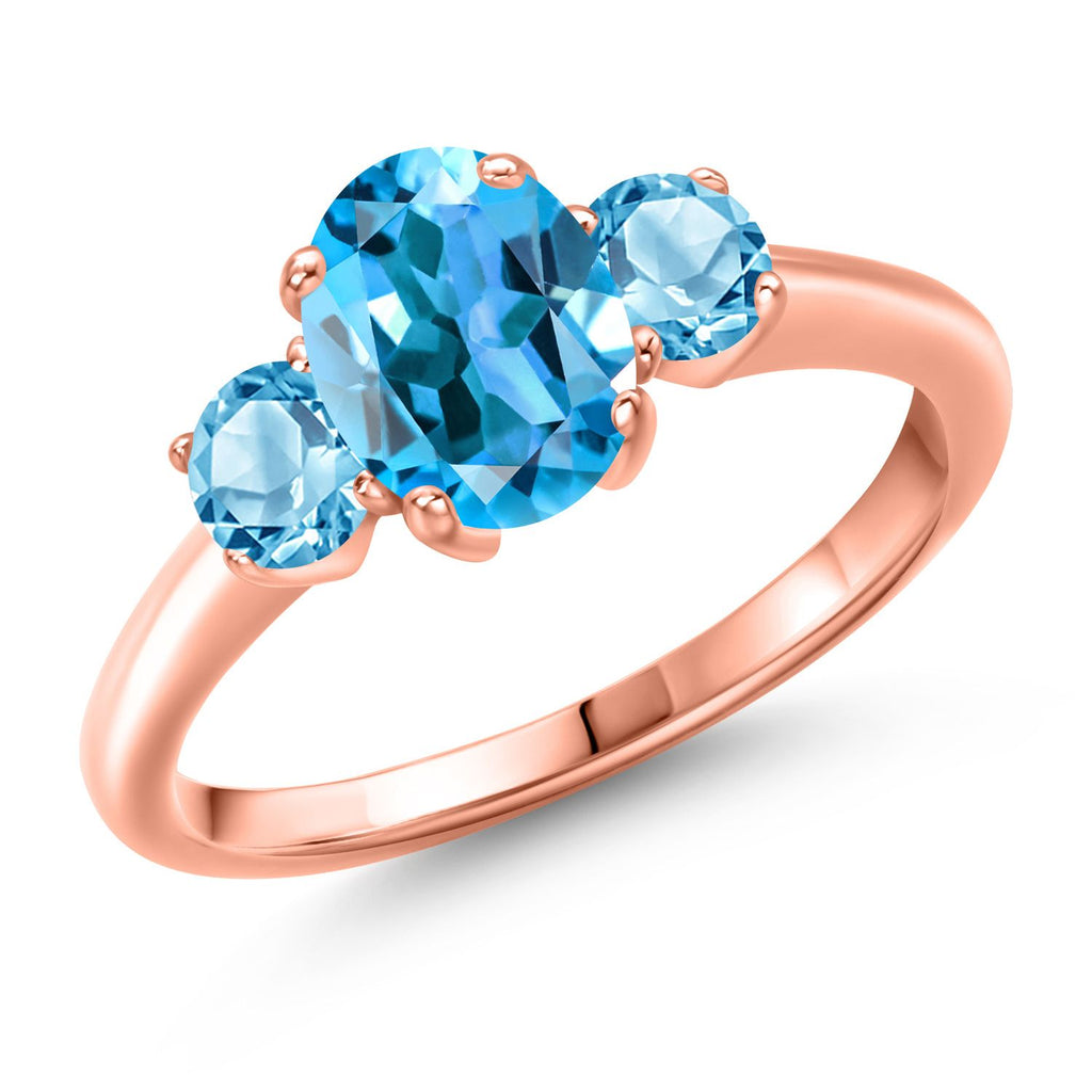 Swiss Blue Topaz - November_8_Ring in 925 Rose Gold Plated Silver