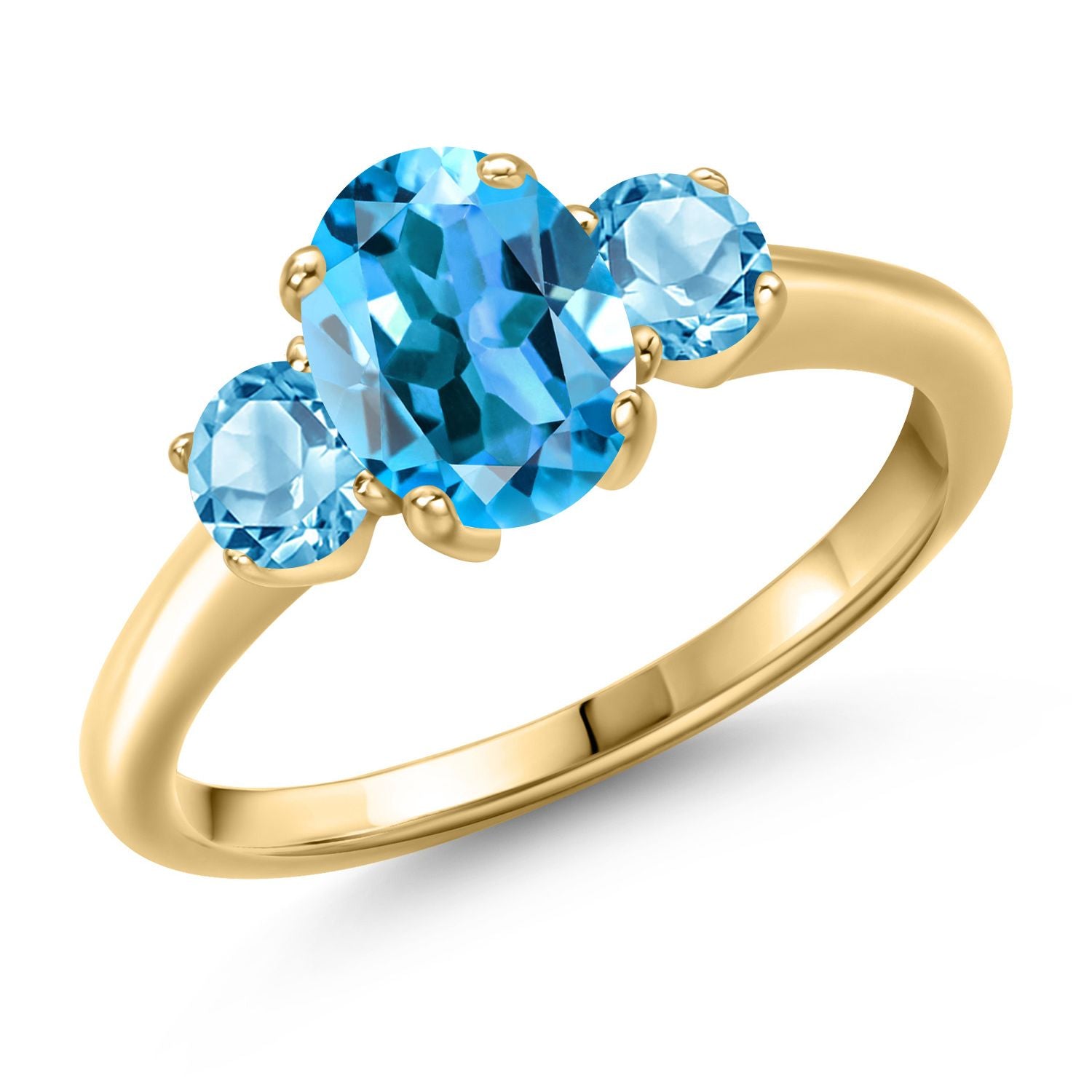 Swiss Blue Topaz - November_8_Ring in 925 Yellow Gold Plated Silver