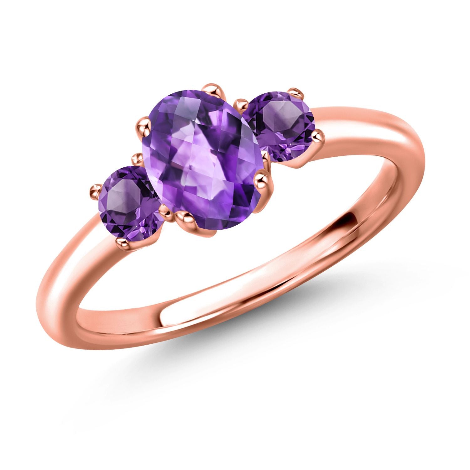 Amethyst-Checkerboard - February_8_Ring in 925 Rose Gold Plated Silver