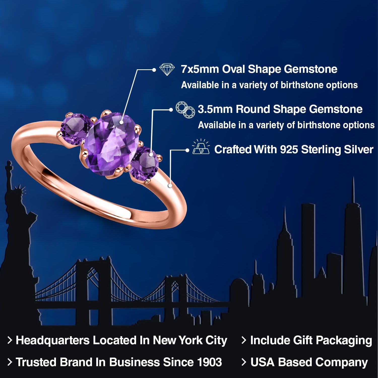 Amethyst_5_Ring in 925 Rose Gold Plated Silver