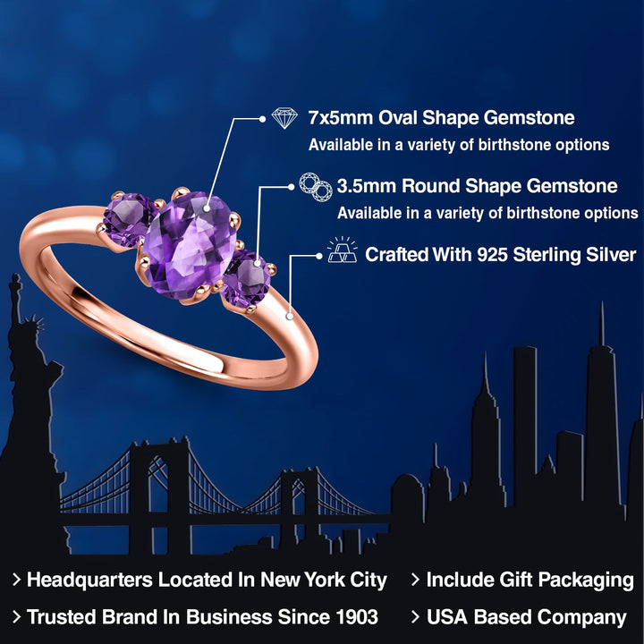 Amethyst_5_Ring in 925 Rose Gold Plated Silver