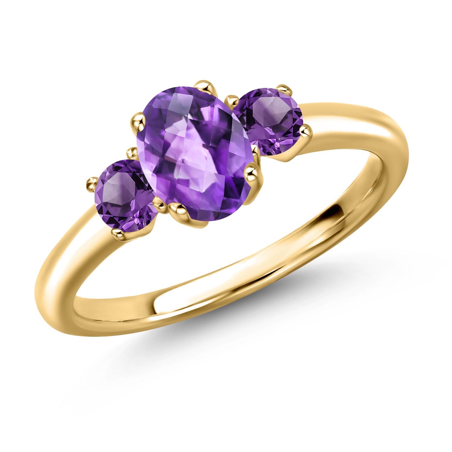 Amethyst-Checkerboard - February_5_Ring in 925 Yellow Gold Plated Silver